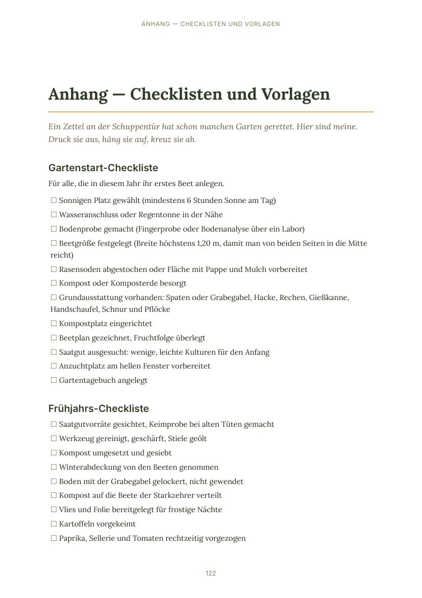 Buchseite: Checklisten im Anhang